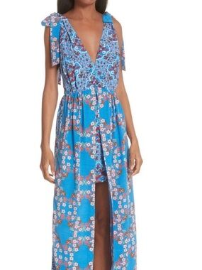 Sandro Blue Floral Split Maxi Skirt